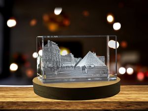 Musée Du Louvre 3D Engraved Crystal Award Keepsake With LED Base Light Recognition