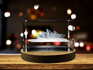 Sydney Opera House 3D Engraved Crystal Trophy Award Recognition - Unique Collectible with LED Base