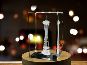 Space Needle 3D Engraved Crystal Trophy Award Recognition - LED Base Included, Iconic Seattle - Image 6