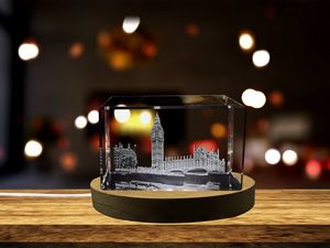House of Parliament and Elizabeth Tower 3D Engraved Crystal Collectible Souvenir