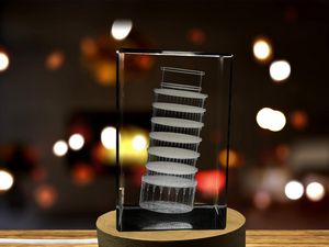 Leaning Tower of Pisa 3D Engraved Crystal Trophy Award with LED Base Light - Unique Recognition - Image 7