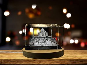 Taj Mahal 3D Engraved Crystal Award Trophy with LED Base - Elegant Recognition Keepsake