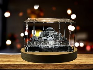 Hagia Sophia 3D Engraved Crystal Trophy Award with LED Base - Recognition of Iconic Istanbul Beauty
