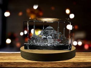 Hagia Sophia 3D Engraved Crystal Trophy Award with LED Base - Recognition of Iconic Istanbul Beauty - Image 2