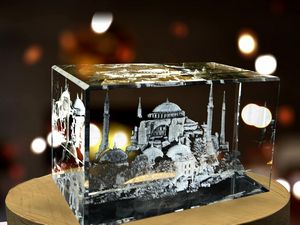 Hagia Sophia 3D Engraved Crystal Trophy Award with LED Base - Recognition of Iconic Istanbul Beauty - Image 5
