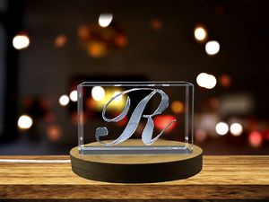 Unique Crystal Keepsake with 3D Letter R | Alphabet R Engraved Crystal Gift