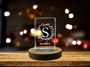 Elegant Custom Crystal Keepsake with 3D Engraved Alphabet Letter "S"