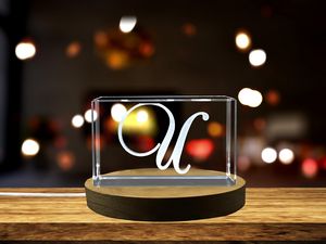 Unique Crystal Keepsake with 3D Letter U | Alphabet U Engraved Crystal Gift