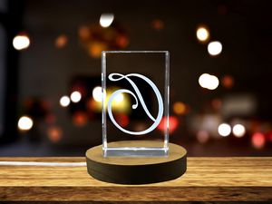 Unique Crystal Keepsake with 3D Letter D | Alphabet D Engraved Crystal Gift