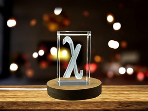 Chi Greek Alphabet Letter Recognition 3D Engraved Crystal Trophy Award with Free LED Base