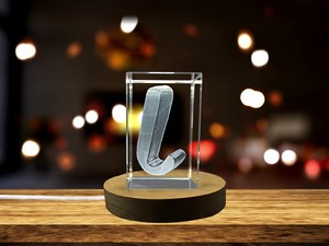 Iota Greek Alphabet Letter Recognition Award Trophy 3D Engraved Crystal Art with LED Base