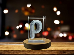 Rho Greek Letter 3D Engraved Crystal Trophy Award with LED Base - Luxury Recognition Art