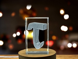 Tau Greek Alphabet Letter 3D Engraved Crystal Trophy Award with LED Base Recognition - Multiple - Image 6