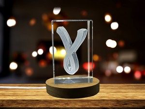 Gamma Greek Alphabet Letter 3D Engraved Crystal Art Trophy Award Recognition with FREE LED Base