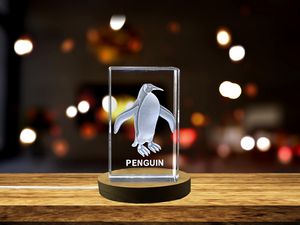 Penguin Paradise 3D Engraved Crystal Trophy Award - Premium Keepsake Recognition, Multiple Sizes