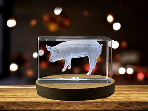 Piggy Delight 3D Engraved Crystal Trophy Award - Handcrafted Keepsake for Recognition from Canada