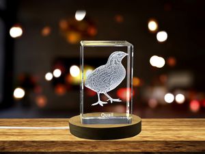 Exquisitely Engraved Pair of Quail | 3D Engraved Crystal