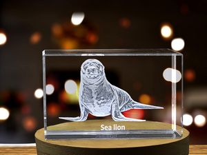 Sea Lion Serenade 3D Engraved Crystal Recognition Trophy - Handmade in Canada with Free LED Base - Image 5