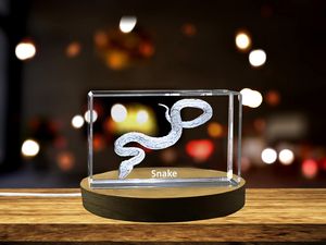 Serpent Serenity Recognition Trophy | 3D Engraved Crystal Snake Design Keepsake with LED Base