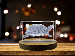 Sea Turtle 3D Engraved Crystal Trophy Award Recognition - Handcrafted in Canada with LED Base Light