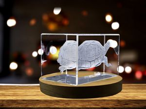 Sea Turtle 3D Engraved Crystal Trophy Award Recognition - Handcrafted in Canada with LED Base Light - Image 2