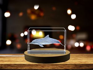 Guiana Dolphin Crystal Trophy Award - Exquisite Marine Mammal Decor With Recognition LED Base Light