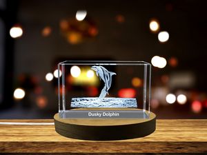 Elegant Dusky Dolphin Crystal Trophy Award Sculpture - Marine Life Recognition Decor