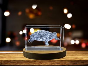 Pond Slider Turtle Recognition Award - Engraved Crystal Paperweight Home Decor, Handcrafted in