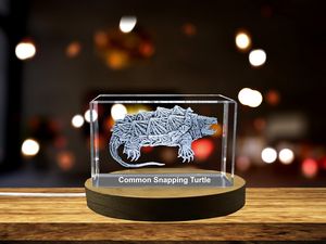 Common Snapping Turtle Engraved Crystal Paperweight Trophy Award - Nature Recognition Decor