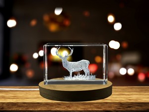 Stunning Red Deer Engraved Crystal Sculpture - Exquisite Gift for Nature Lovers