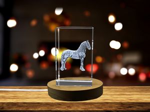 Friesian Horse 3D Crystal Trophy Recognition | Exquisite Black Horse Gift with LED Base