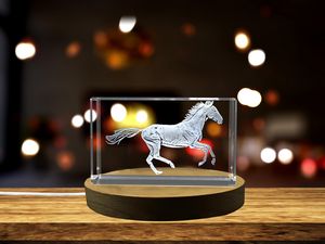 Akhal-Teke Horse 3D Engraved Crystal Gift | Golden Horse Crystal Statue
