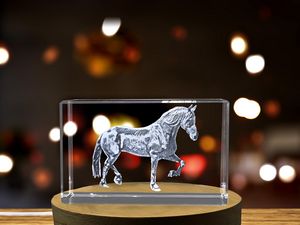 Elegant Mustang Horse Recognition Trophy - 3D Laser Engraved Crystal Sculpture With LED Base - Image 6