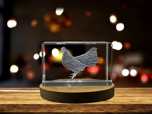 Minorca Chicken 3D Engraved Crystal Trophy Award Gift with Recognition & LED Base Light
