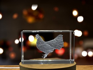 Minorca Chicken 3D Engraved Crystal Trophy Award Gift with Recognition & LED Base Light - Image 6