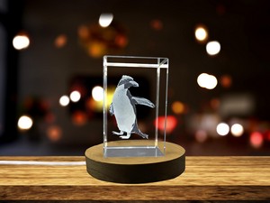 Macaroni Penguin 3D Engraved Crystal Trophy Award with Recognition LED Base Light