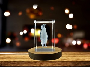King Penguin 3D Engraved Crystal Trophy Award - Wildlife Recognition Keepsake with LED Base