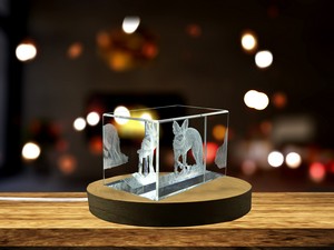Bat-Eared Fox 3D Engraved Crystal Trophy Award - Recognition for Nature Lovers with LED Base - Image 5