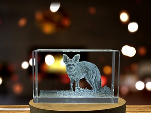 Bat-Eared Fox 3D Engraved Crystal Trophy Award - Recognition for Nature Lovers with LED Base - Image 6