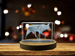 Maned Wolf 3D Engraved Crystal Trophy Award - Recognition for Nature Lovers - LED Base Included