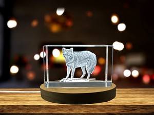Crab-Eating Fox 3D Engraved Crystal Trophy Award – Wildlife Recognition Sculpture Gift with LED Base