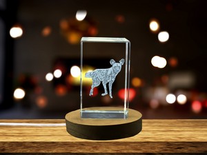 African Wild Dog 3D Engraved Crystal Trophy Gift with LED Base Light - Wildlife Recognition