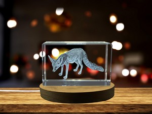 Rüppell's Fox 3D Engraved Crystal Trophy Award Recognition - Exquisite Wildlife Sculpture with LED