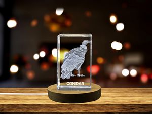 Breathtaking 3D Engraved Crystal of a Majestic Condor - Perfect for Bird Lovers