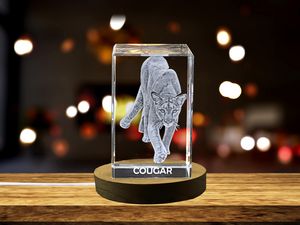 Stunning 3D Engraved Crystal of a Majestic Cougar - Perfect for Wildlife Enthusiasts