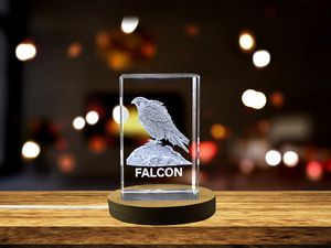 Exquisitely Crafted Crystal Falcon Sculpture | Unique Engraved Home Decor