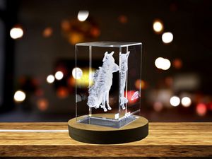 Elegant Fox Crystal Trophy Award Sculpture - Unique 3D Carved Gems with LED Base Light Recognition - Image 2