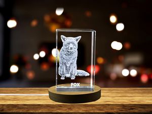 Elegant Fox Crystal Trophy Award Sculpture - Unique 3D Carved Gems with LED Base Light Recognition