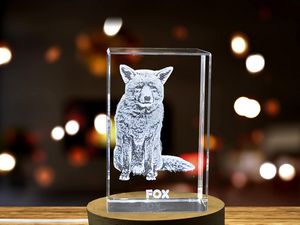 Elegant Fox Crystal Trophy Award Sculpture - Unique 3D Carved Gems with LED Base Light Recognition - Image 5