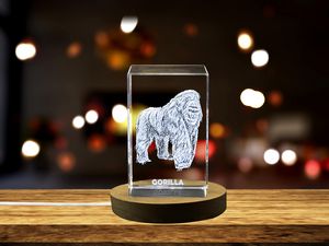 Majestic Gorilla Recognition Trophy Award - Exquisite Crystal Carvings with LED Base